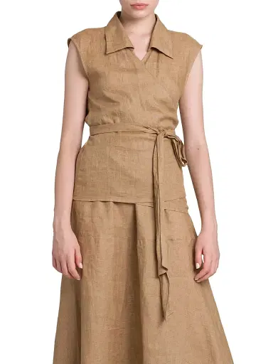 Kiton Women's Linen Belted Wrap Top | Thumbnail 3