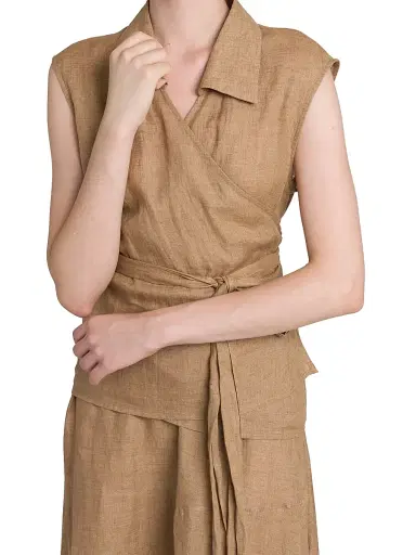 Kiton Women's Linen Belted Wrap Top | Thumbnail 6