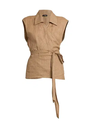 Kiton Women's Linen Belted Wrap Top | Thumbnail 1