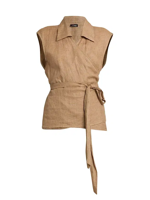 Kiton Women's Linen Belted Wrap Top - Sand