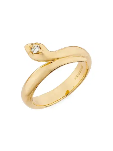 Foundrae Women's Wholeness Snake 18K Yellow Gold & 0.06 TCW Diamond Polished Bookend Band - Gold - Size 7 | Thumbnail 1