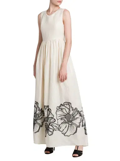 Kiton Women's Sleeveless Floral Linen Maxi Dress - White Black - Size 6 | Thumbnail 2 Kiton Women's Sleeveless Floral Linen Maxi Dress - White Black - Size 6 | Thumbnail 2