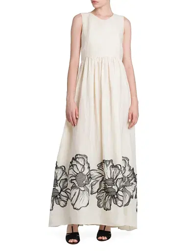 Kiton Women's Sleeveless Floral Linen Maxi Dress - White Black - Size 6 | Thumbnail 3 Kiton Women's Sleeveless Floral Linen Maxi Dress - White Black - Size 6 | Thumbnail 3