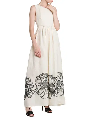 Kiton Women's Sleeveless Floral Linen Maxi Dress - White Black - Size 6 | Thumbnail 4 Kiton Women's Sleeveless Floral Linen Maxi Dress - White Black - Size 6 | Thumbnail 4