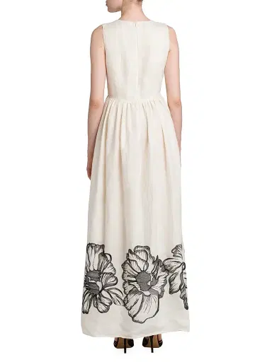 Kiton Women's Sleeveless Floral Linen Maxi Dress - White Black - Size 6 | Thumbnail 5 Kiton Women's Sleeveless Floral Linen Maxi Dress - White Black - Size 6 | Thumbnail 5