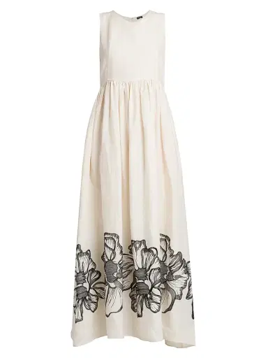 Kiton Women's Sleeveless Floral Linen Maxi Dress - White Black - Size 6 | Thumbnail 1 Kiton Women's Sleeveless Floral Linen Maxi Dress - White Black - Size 6 | Thumbnail 1