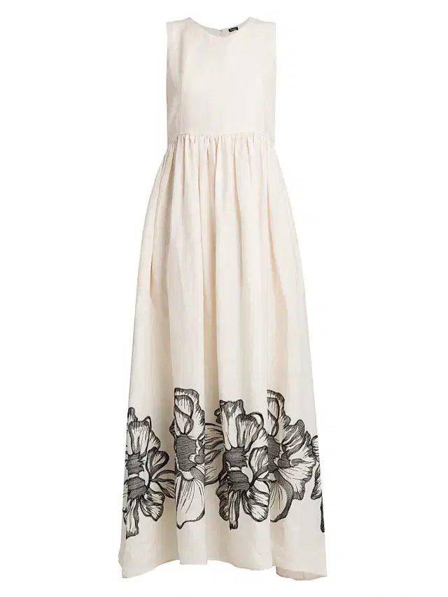 Kiton Women's Sleeveless Floral Linen Maxi Dress - White Black