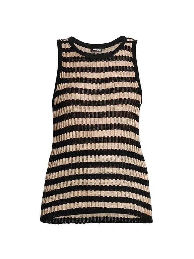 Women's Sleeveless Striped Silk Sweater - Sand Black