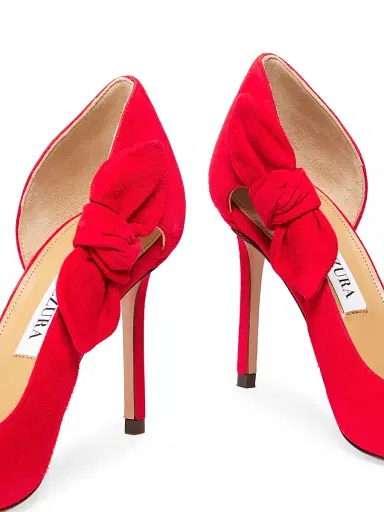 Aquazzura Women's Very Bow Tie 85MM Suede D'Orsay Pumps - Lipstick | Thumbnail 5 Aquazzura Women's Very Bow Tie 85MM Suede D'Orsay Pumps - Lipstick | Thumbnail 5