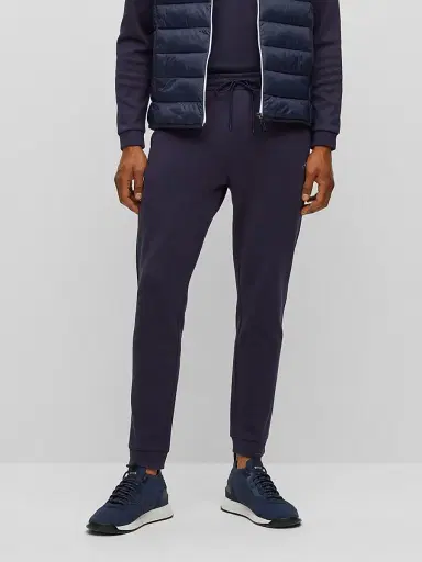 BOSS Men's Cotton Tracksuit Bottoms With Curved Logo - Dark Blue | Thumbnail 2 BOSS Men's Cotton Tracksuit Bottoms With Curved Logo - Dark Blue | Thumbnail 2