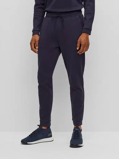 BOSS Men's Cotton Tracksuit Bottoms With Curved Logo - Dark Blue | Thumbnail 3 BOSS Men's Cotton Tracksuit Bottoms With Curved Logo - Dark Blue | Thumbnail 3