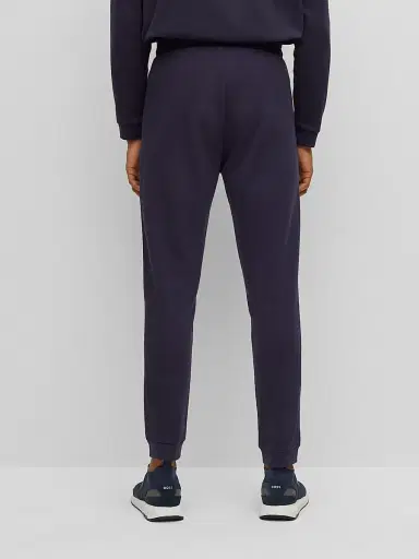 BOSS Men's Cotton Tracksuit Bottoms With Curved Logo - Dark Blue | Thumbnail 4 BOSS Men's Cotton Tracksuit Bottoms With Curved Logo - Dark Blue | Thumbnail 4