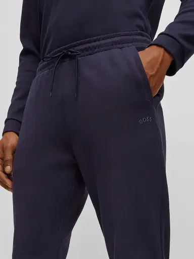 BOSS Men's Cotton Tracksuit Bottoms With Curved Logo - Dark Blue | Thumbnail 5 BOSS Men's Cotton Tracksuit Bottoms With Curved Logo - Dark Blue | Thumbnail 5