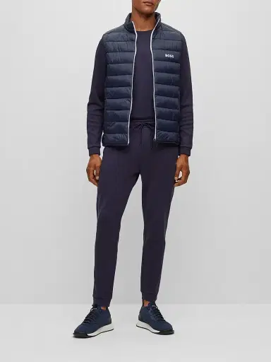 BOSS Men's Cotton Tracksuit Bottoms With Curved Logo - Dark Blue | Thumbnail 6 BOSS Men's Cotton Tracksuit Bottoms With Curved Logo - Dark Blue | Thumbnail 6