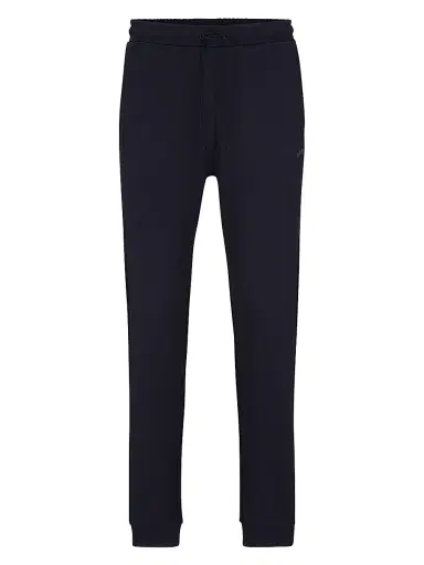 BOSS Men's Cotton Tracksuit Bottoms With Curved Logo - Dark Blue | Thumbnail 1 BOSS Men's Cotton Tracksuit Bottoms With Curved Logo - Dark Blue | Thumbnail 1
