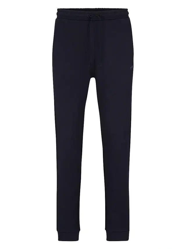 Men's Cotton Tracksuit Bottoms With Curved Logo - Dark Blue