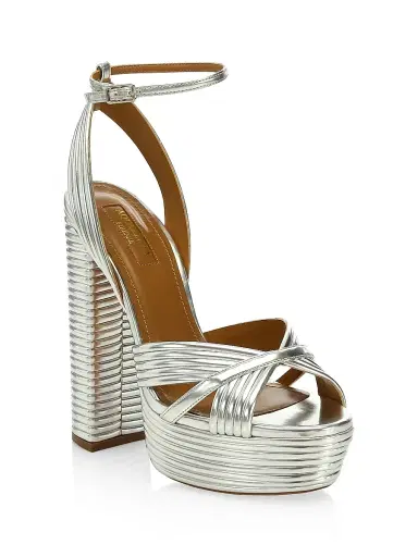 Aquazzura Women's Sundance Metallic Platform Sandals - Silver | Thumbnail 2
