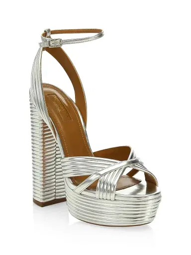 Aquazzura Women's Sundance Metallic Platform Sandals - Silver | Thumbnail 1