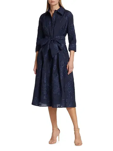 Teri Jon by Rickie Freeman Women's Jacquard Floral-Print Shirtdress - Navy - Size 12 | Thumbnail 2 Teri Jon by Rickie Freeman Women's Jacquard Floral-Print Shirtdress - Navy - Size 12 | Thumbnail 2