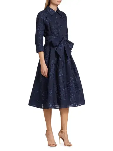 Teri Jon by Rickie Freeman Women's Jacquard Floral-Print Shirtdress - Navy - Size 12 | Thumbnail 4 Teri Jon by Rickie Freeman Women's Jacquard Floral-Print Shirtdress - Navy - Size 12 | Thumbnail 4