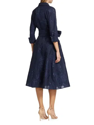 Teri Jon by Rickie Freeman Women's Jacquard Floral-Print Shirtdress - Navy - Size 12 | Thumbnail 5 Teri Jon by Rickie Freeman Women's Jacquard Floral-Print Shirtdress - Navy - Size 12 | Thumbnail 5
