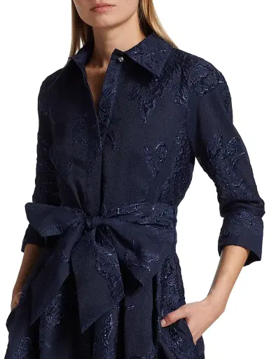 Teri Jon by Rickie Freeman Women's Jacquard Floral-Print Shirtdress - Navy - Size 12 | Thumbnail 6 Teri Jon by Rickie Freeman Women's Jacquard Floral-Print Shirtdress - Navy - Size 12 | Thumbnail 6