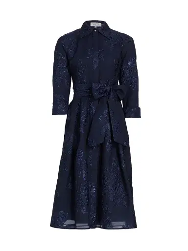 Teri Jon by Rickie Freeman Women's Jacquard Floral-Print Shirtdress - Navy - Size 12 | Thumbnail 1 Teri Jon by Rickie Freeman Women's Jacquard Floral-Print Shirtdress - Navy - Size 12 | Thumbnail 1