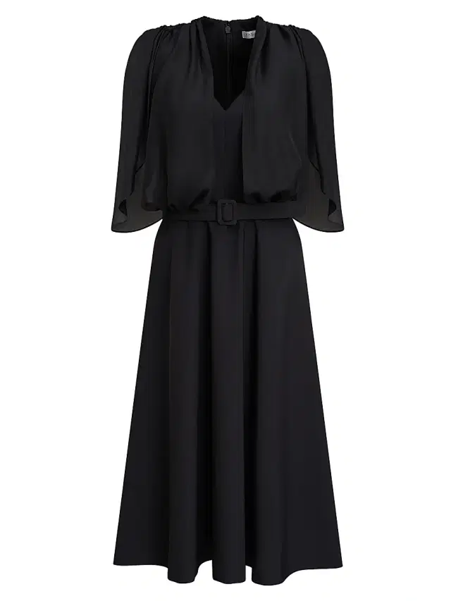 Kay Unger Women's Deanna Crepe-Chiffon V-Neck Midi-Dress - Black