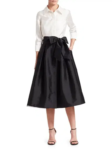 Teri Jon by Rickie Freeman Women's Two-Tone Collared Taffeta Gown - Black White - Size 18 | Thumbnail 3