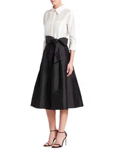 Teri Jon by Rickie Freeman Women's Two-Tone Collared Taffeta Gown - Black White - Size 18 | Thumbnail 4