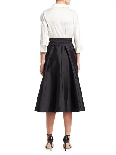 Teri Jon by Rickie Freeman Women's Two-Tone Collared Taffeta Gown - Black White - Size 18 | Thumbnail 5