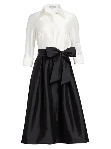 Teri Jon by Rickie Freeman Women's Two-Tone Collared Taffeta Gown - Black White - Size 18 | Thumbnail 1