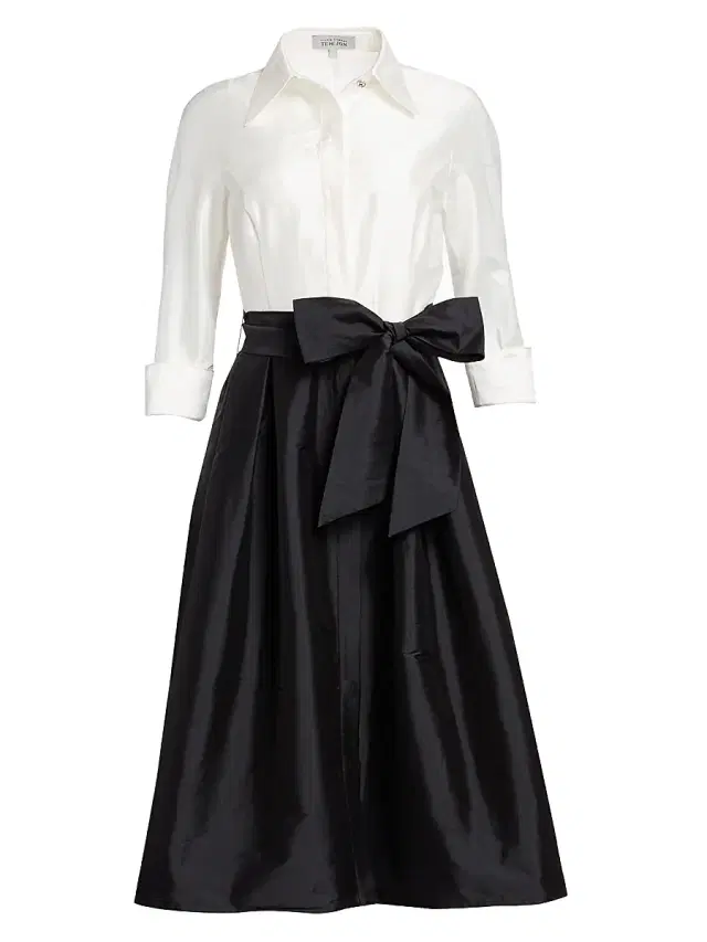 Teri Jon by Rickie Freeman Women's Two-Tone Collared Taffeta Gown - Black White