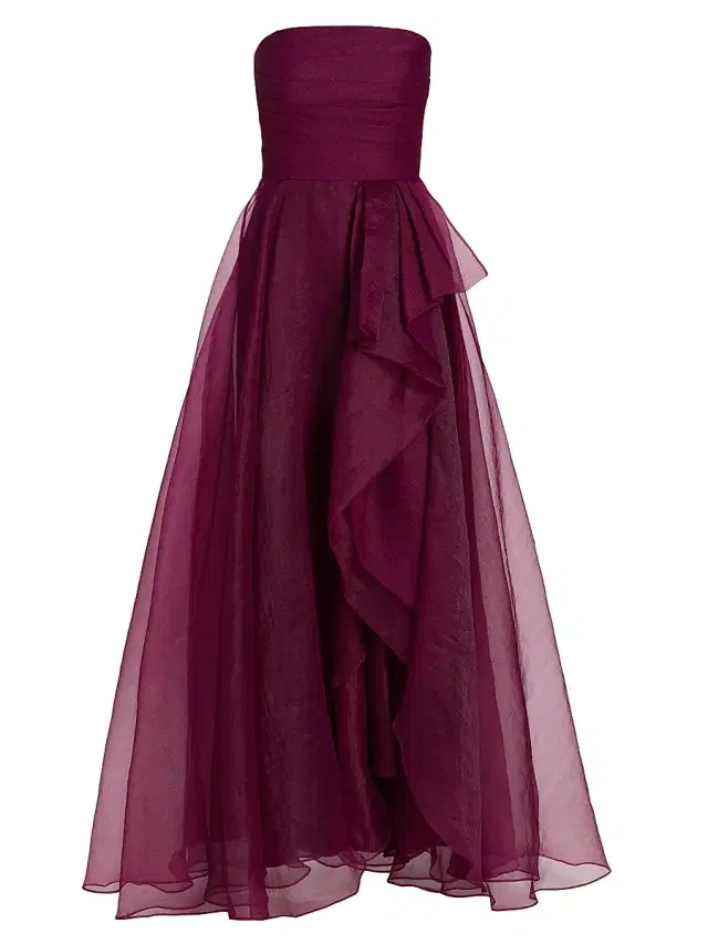 Theia Women's Teresa Draped Tulle Gown - Oxblood