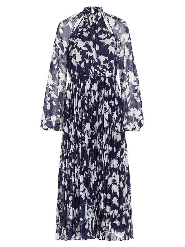 ML Monique Lhuillier Women's Abbie Floral Chiffon Maxi Dress - Indigo Botanical
