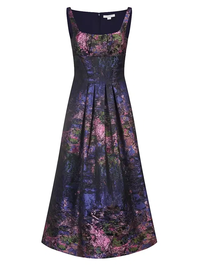 Kay Unger Women's June Monet Jacquard Midi-Dress - Dark Navy
