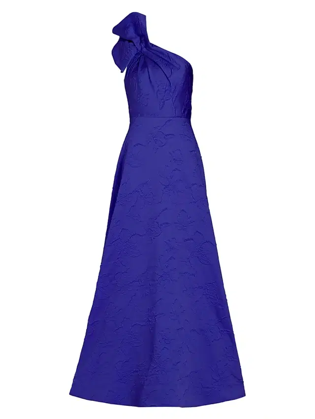 ML Monique Lhuillier Women's Amira Jacquard One-Shoulder Gown - Midnight