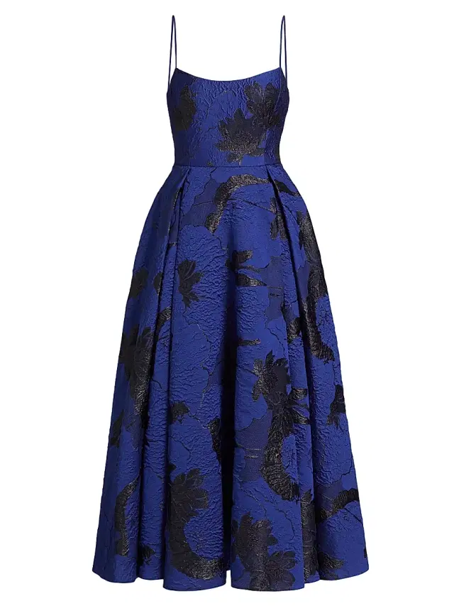 ML Monique Lhuillier Women's Nicolette Floral Jacquard Maxi Dress - Marine Black