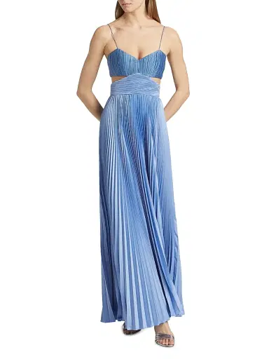 AMUR Women's Elodie Satin Colorblock Pleated Gown - Dusk Dragon | Thumbnail 3 AMUR Women's Elodie Satin Colorblock Pleated Gown - Dusk Dragon | Thumbnail 3