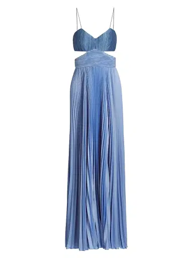 AMUR Women's Elodie Satin Colorblock Pleated Gown - Dusk Dragon | Thumbnail 1 AMUR Women's Elodie Satin Colorblock Pleated Gown - Dusk Dragon | Thumbnail 1