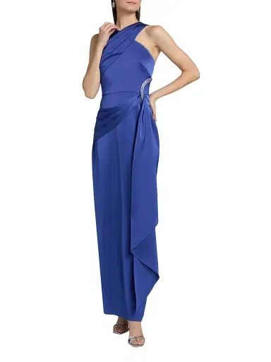 Theia Women's Cressida Halter Column Gown - Maritime Blue | Thumbnail 2