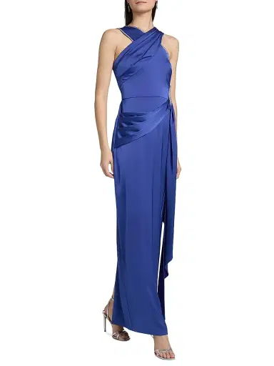 Theia Women's Cressida Halter Column Gown - Maritime Blue | Thumbnail 4