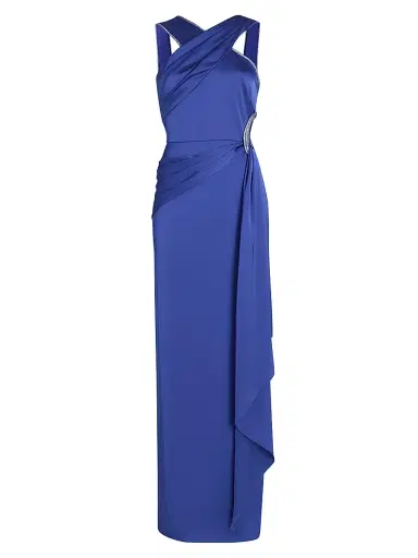 Theia Women's Cressida Halter Column Gown - Maritime Blue | Thumbnail 1