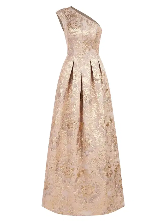 Kay Unger Women's Carolyn Jacquard One-Shoulder Gown - Hazelnut