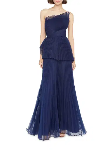 THEIA Women's Delphine Pleated One-Shoulder Organza Gown | Thumbnail 3