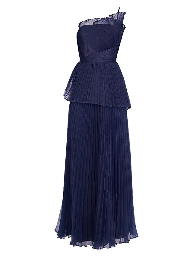 Women's Delphine Pleated One-Shoulder Organza Gown - Navy