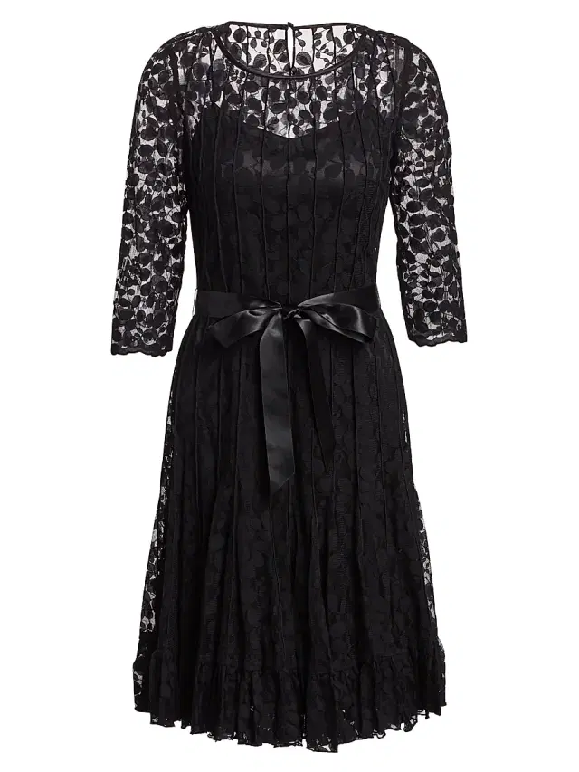 Teri Jon by Rickie Freeman Women's Lace Pintuck Dress - Black