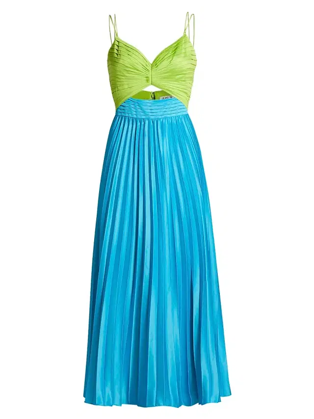 AMUR Women's Silas Pleated Colorblocked Midi-Dress - Adonis Blue