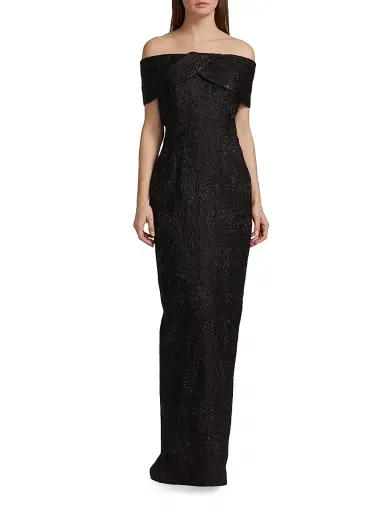 Teri Jon by Rickie Freeman Women's Jacquard Column Gown - Black - Size 18 | Thumbnail 2