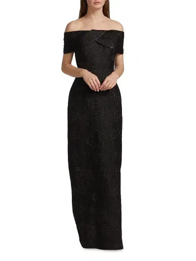 Teri Jon by Rickie Freeman Women's Jacquard Column Gown - Black - Size 18 | Thumbnail 3